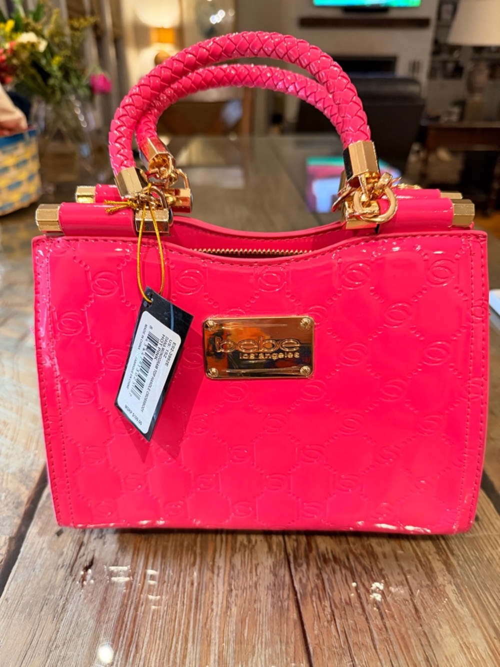 bebe Hot Pink Patent Satchel with Gold Hardware NWT!